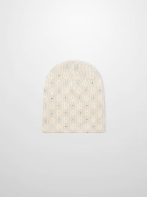 Little Button Beanie - Blue boys knit cap by Adee with small pastel dot pattern