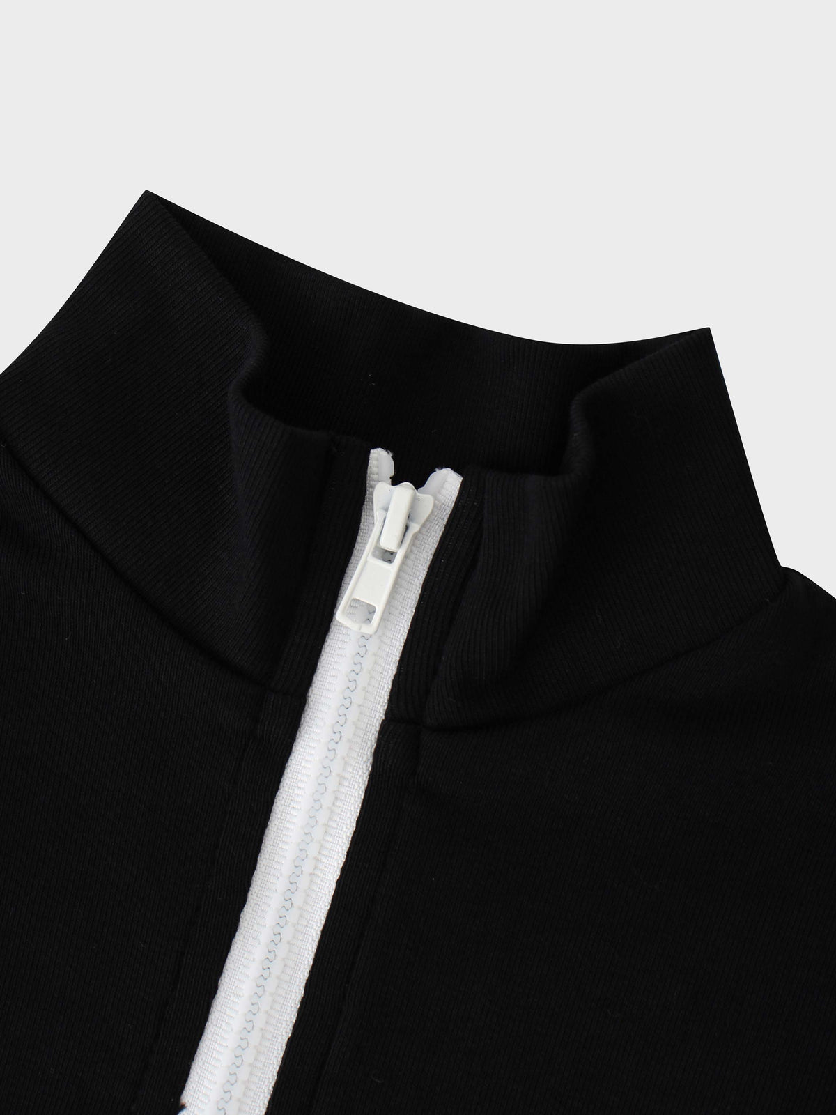 Black sweatshirt with white zipper