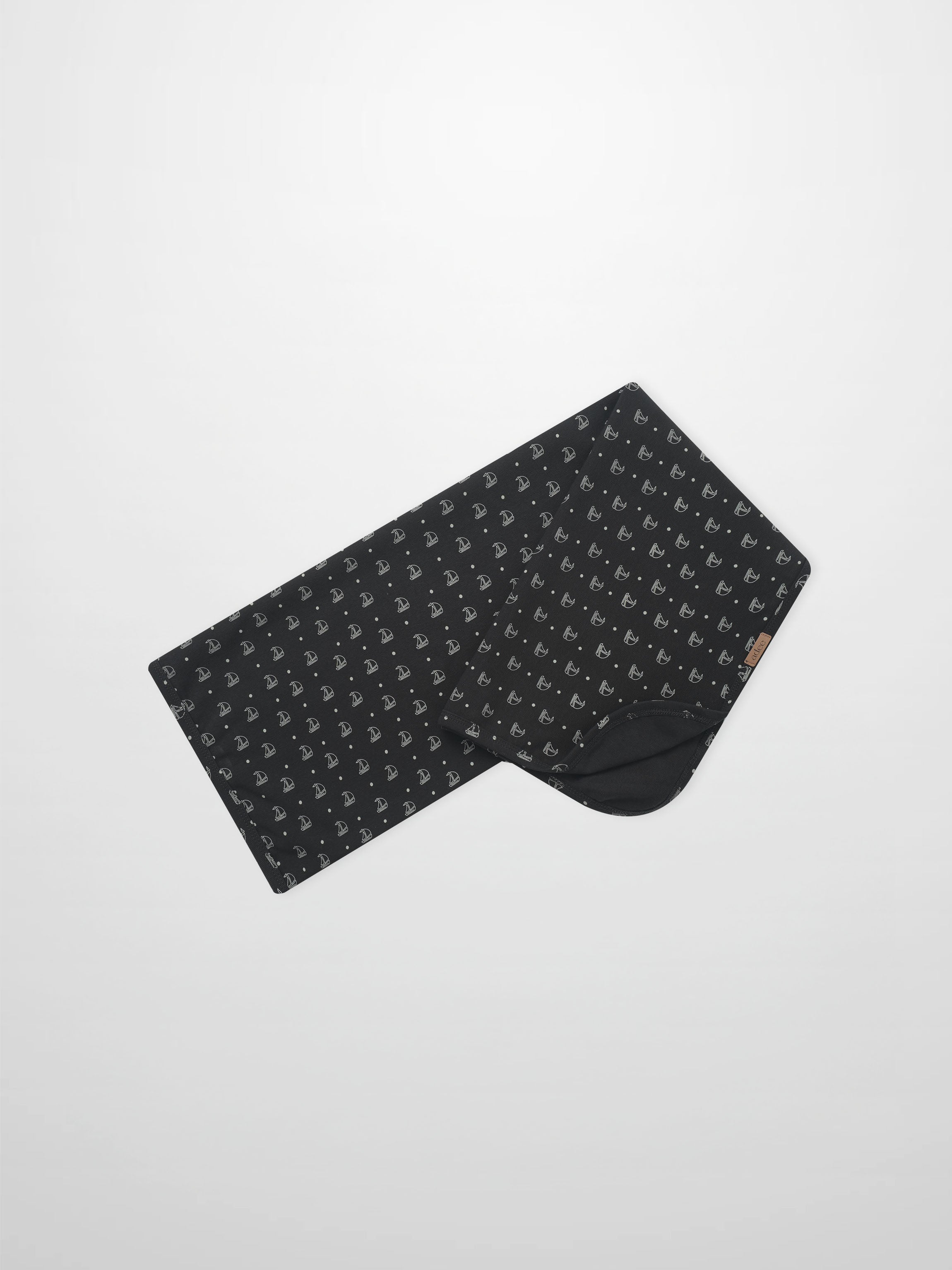 Harbor Dot Blanket by Adee; boys swaddle blanket in dark navy with white sailboat motifs.