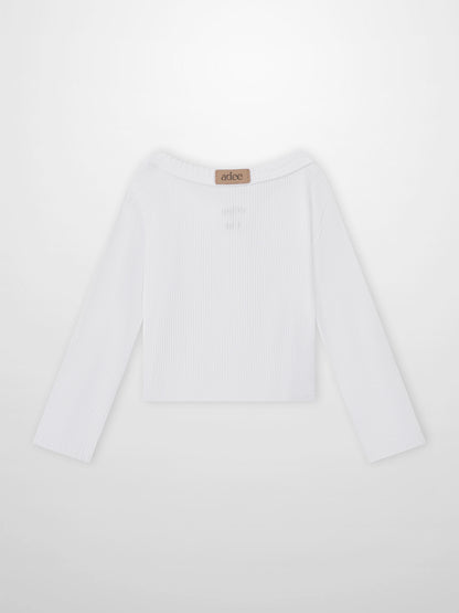 Legacy Stitch Cardigan by Adee in white ribbed knit; unisex dressy top.