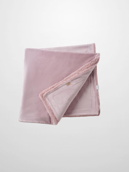 Adee plush velour blanket for girls, pink with soft faux fur trim