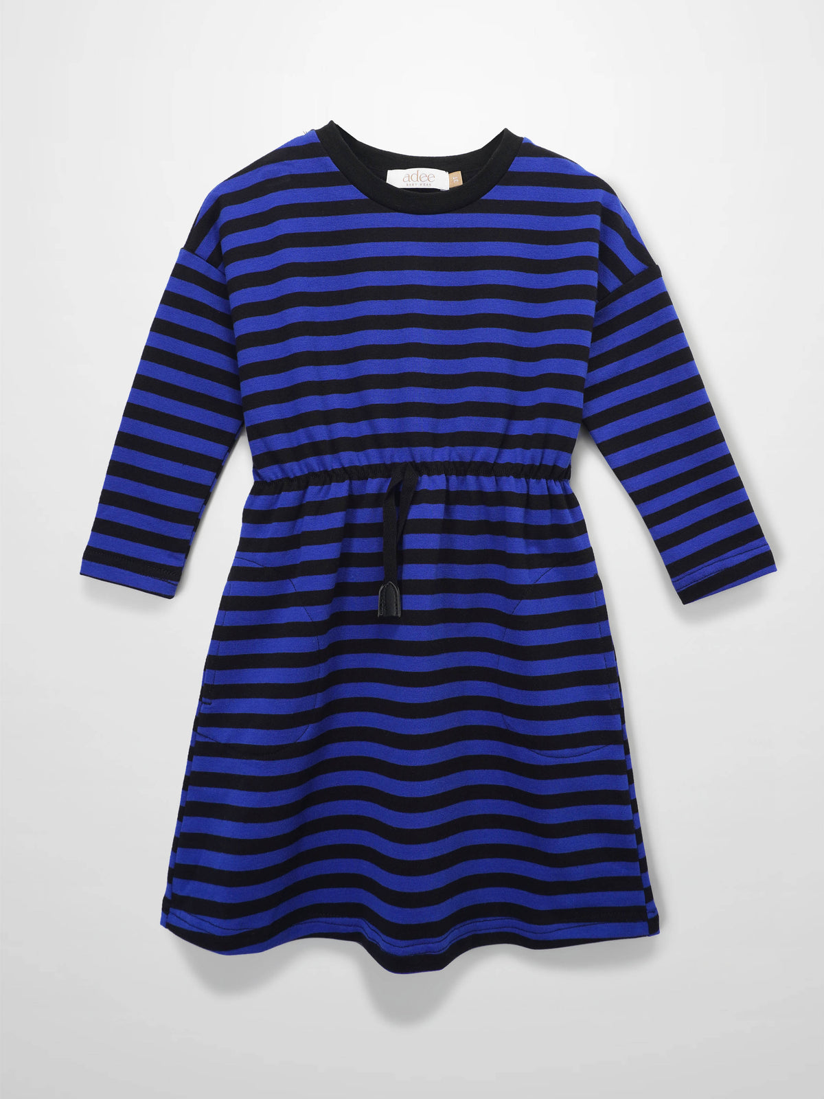 blue and black stripe dress Girls Long Sleeve Drawstring with Striped Pattern 10 / AWA827 big girls