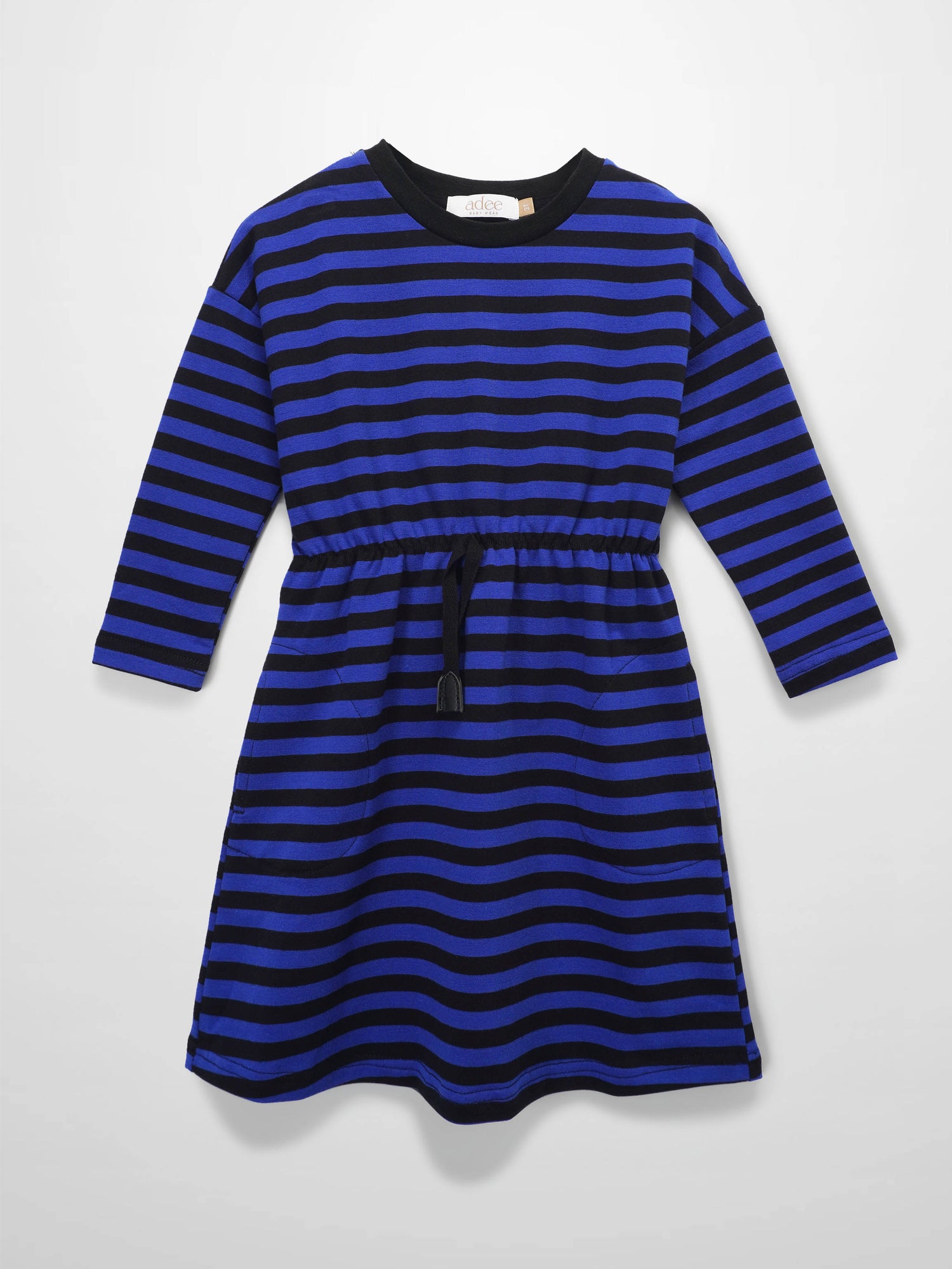 Striped Drawstring Dress - Blue &amp; Black