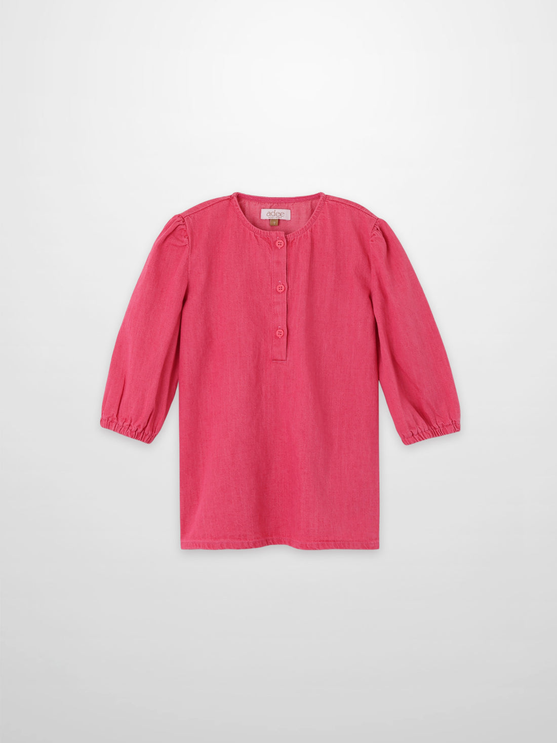 3/4 sleeve Henley pink denim girls top with button placket and elastic cuffs by Adee