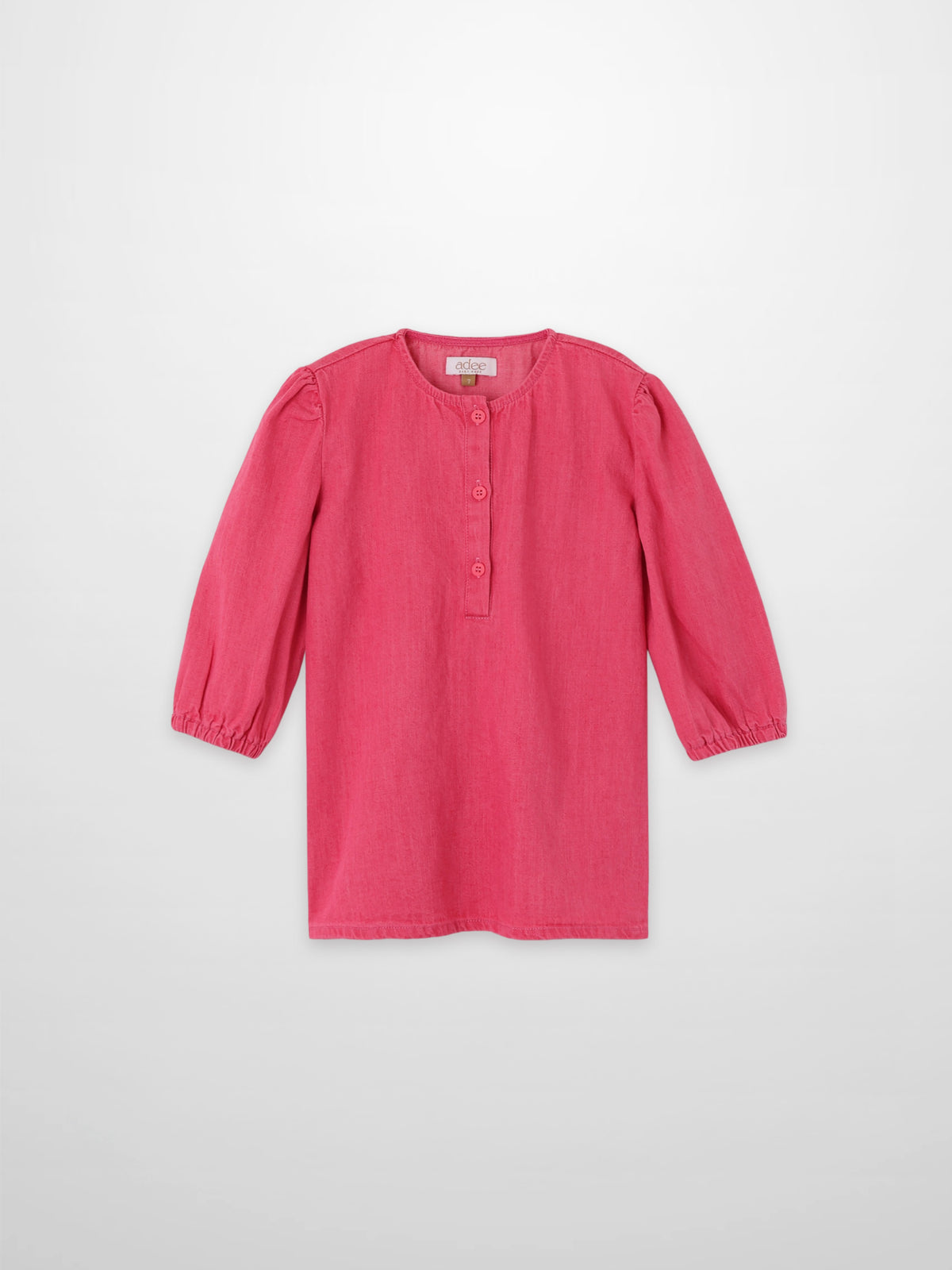 3/4 sleeve Henley pink denim girls top with button placket and elastic cuffs by Adee