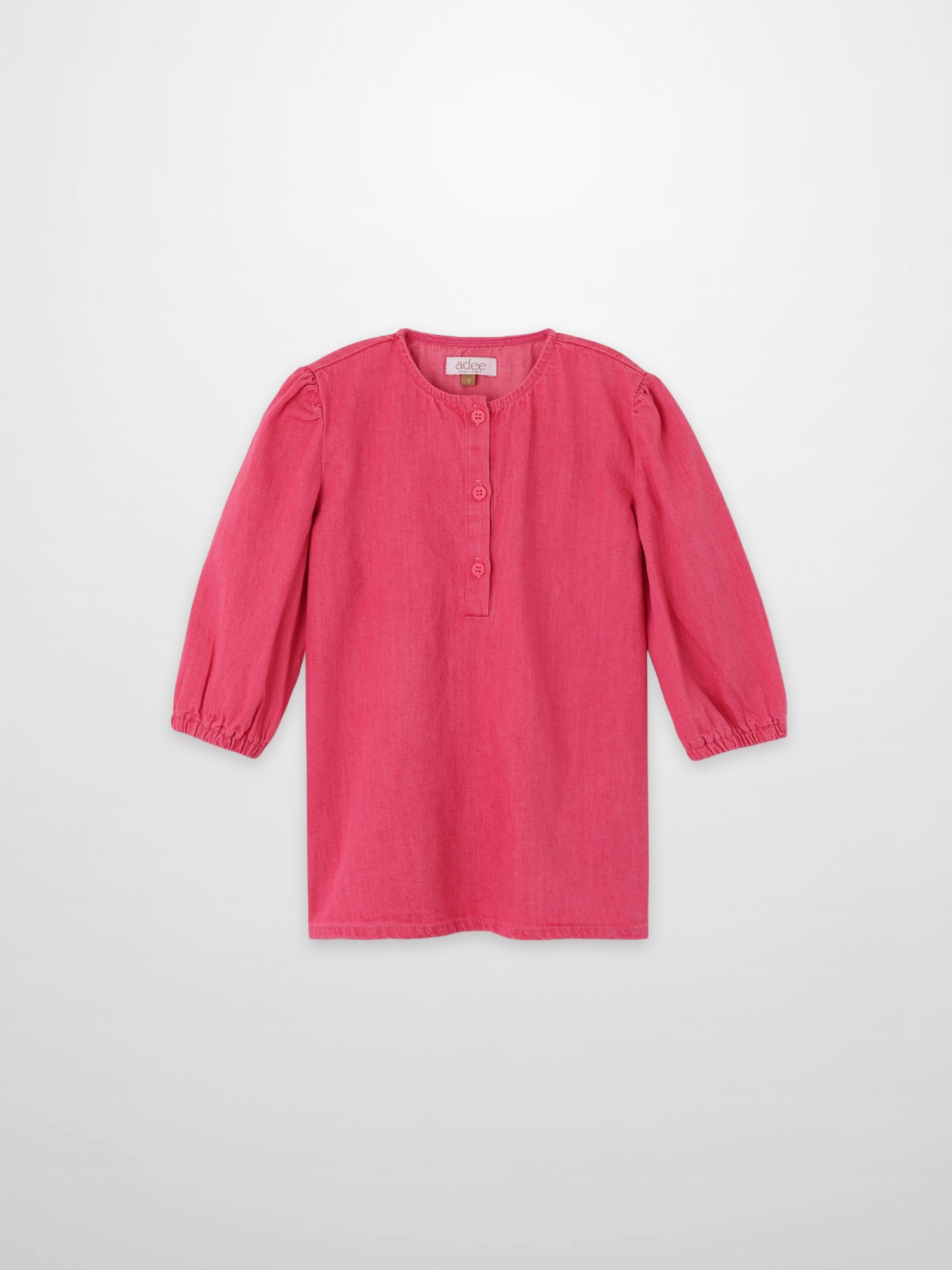 3/4 sleeve Henley pink denim girls top with button placket and elastic cuffs by Adee