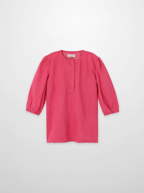 3/4 sleeve Henley pink denim girls top with button placket and elastic cuffs by Adee
