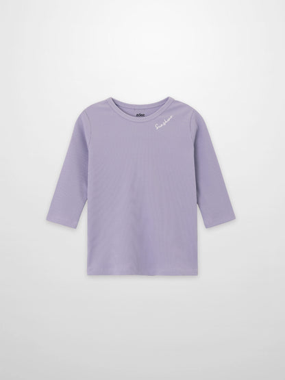 Girls lavender 3/4 sleeve T-shirt with ribbed texture by Adee