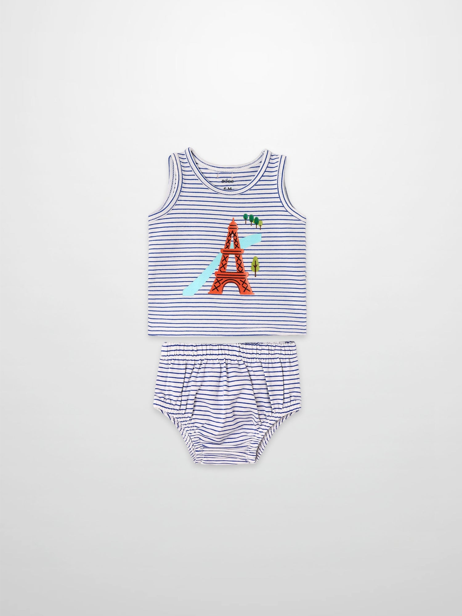Eiffel Tower Bloomers &amp; Tank Set for little boys, Adee, blue striped tank top &amp; bloomers