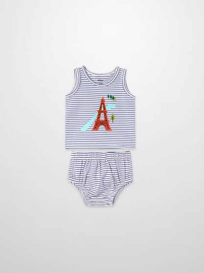 Eiffel Tower Bloomers &amp; Tank Set for little boys, Adee, blue striped tank top &amp; bloomers