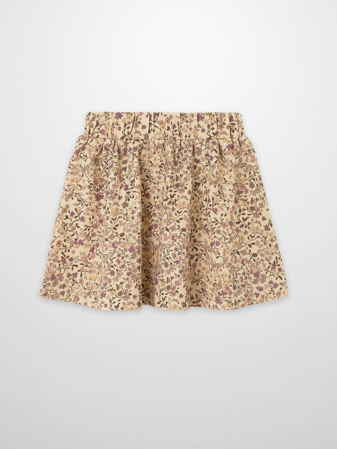 Purple Flower Skirt for girls, beige floral print with elastic waistband by Adee
