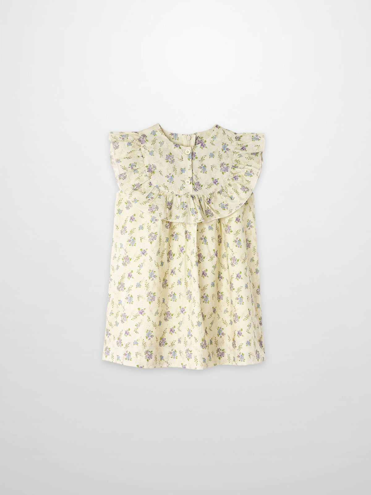 Ivory Flower Dress - Sleeveless for girls, floral print with ruffle bodice