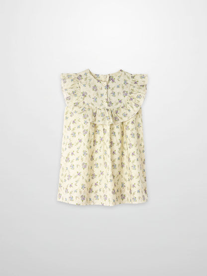 Ivory Flower Dress - Sleeveless for girls, floral print with ruffle bodice