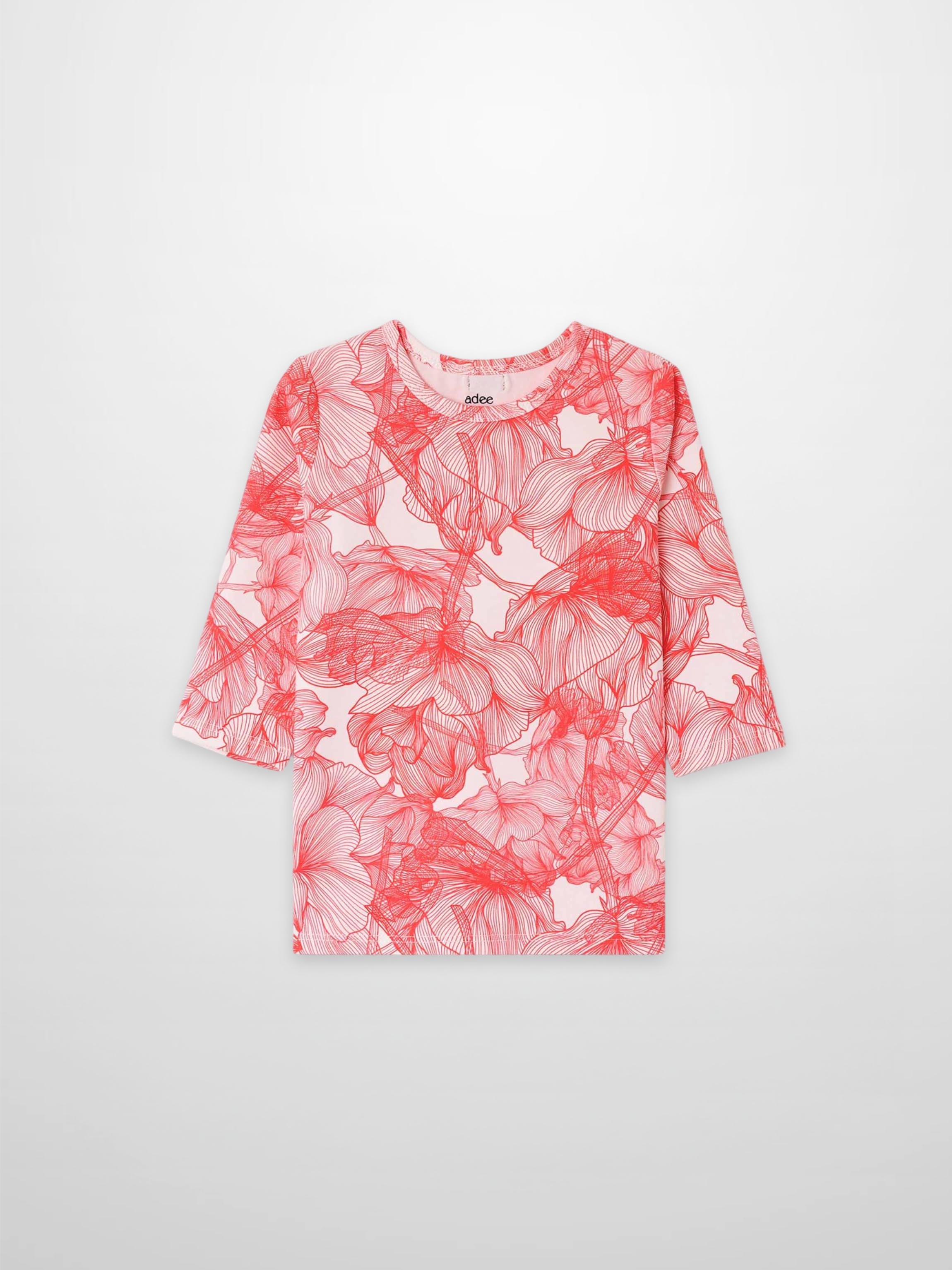 Pink Petal 3/4 Sleeve T-shirt for girls by Adee with pink floral print