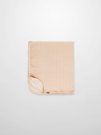 Oatmeal Grid Blanket Pink for girls, Adee receiving swaddle blanket with light pink grid.