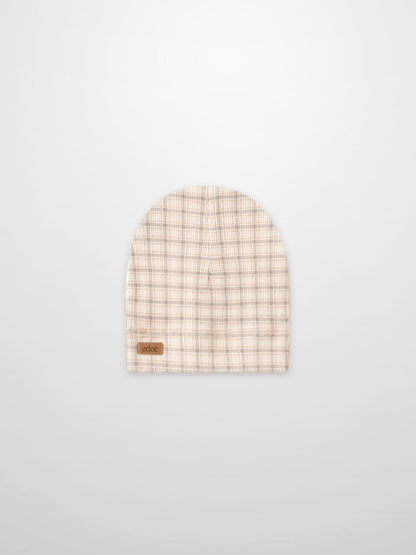 Oatmeal Grid Hat for boys in light blue and brown by Adee