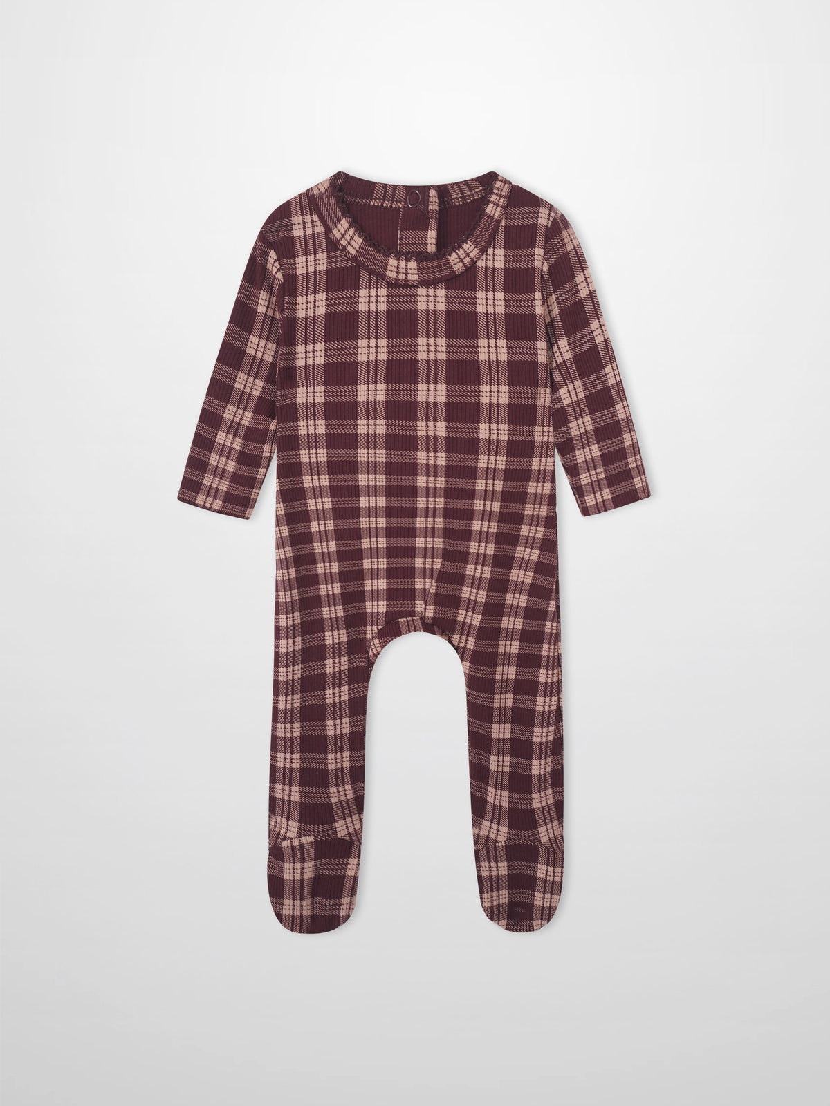 Adee Girls Stretchies burgundy plaid footed romper