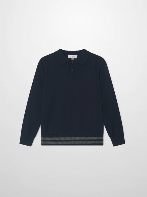 Knit sweater navy for boys by Adee, dressy top with polo collar and two-button placket.