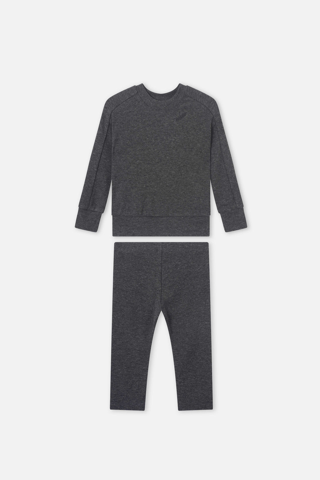 Adee Bomber Set in heather grey; unisex two-piece sweatshirt and jogger pants.