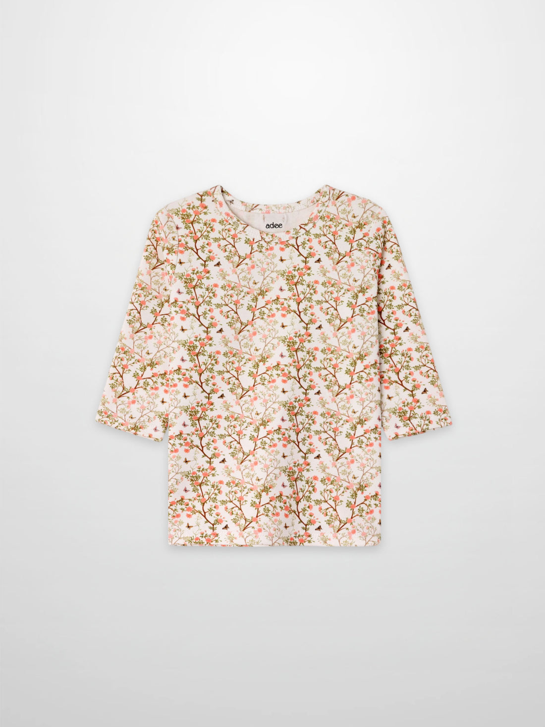 Spring Floral 3/4 Sleeve T-shirt for girls by Adee, pink floral pattern