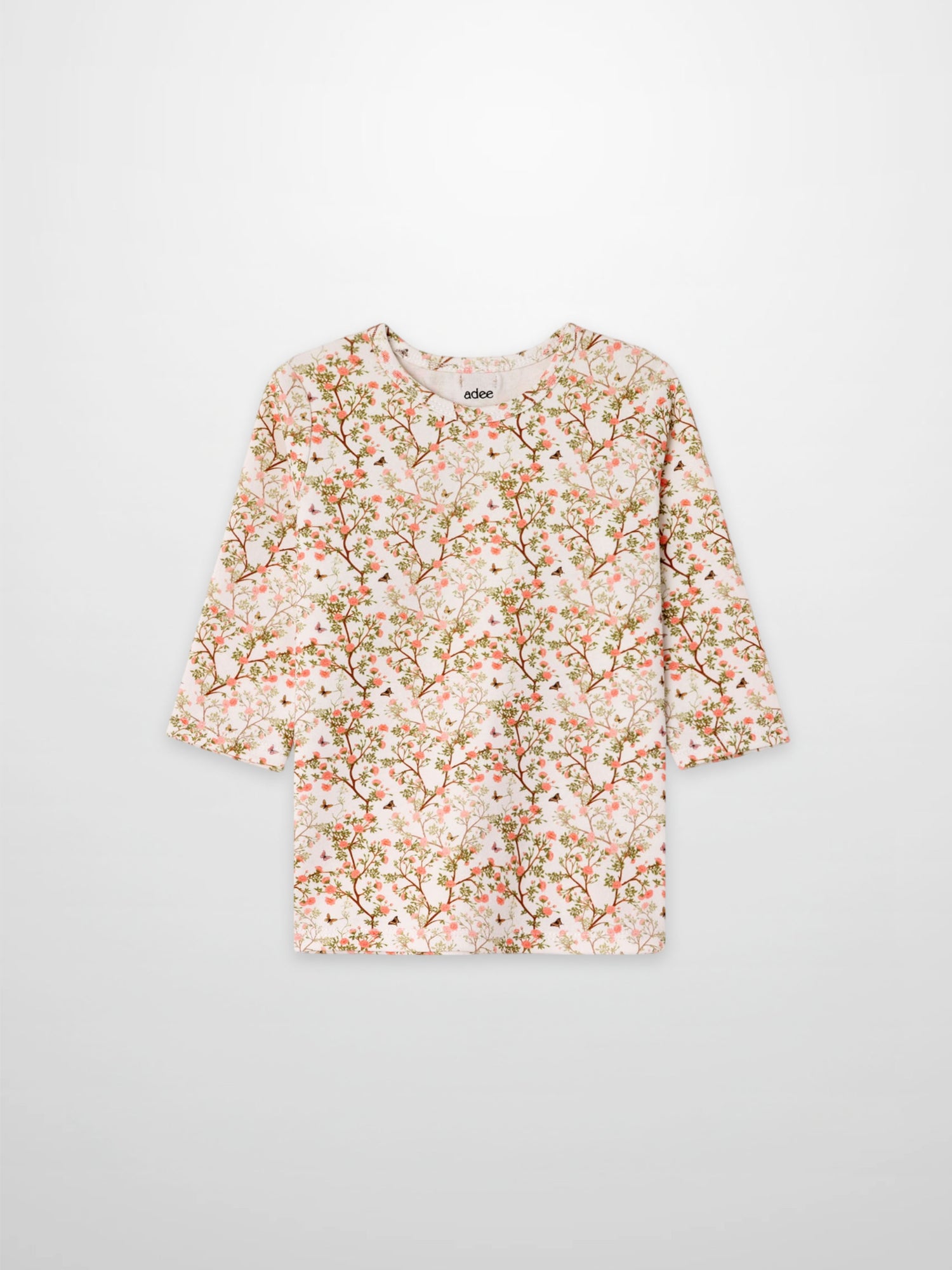Spring Floral 3/4 Sleeve T-shirt for girls by Adee, pink floral pattern