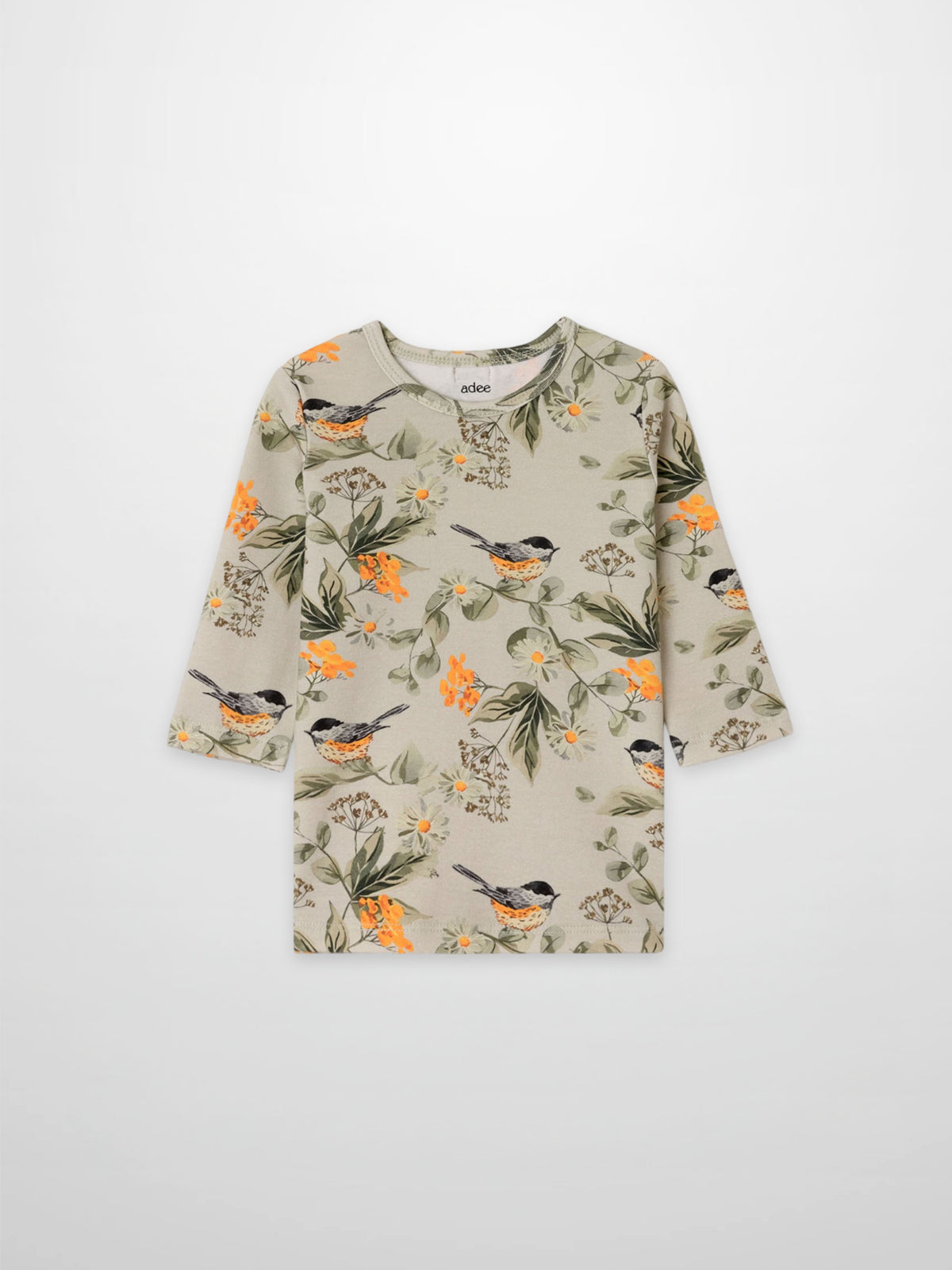 Garden Finch 3/4 Sleeve T-Shirt by Adee; beige girls&