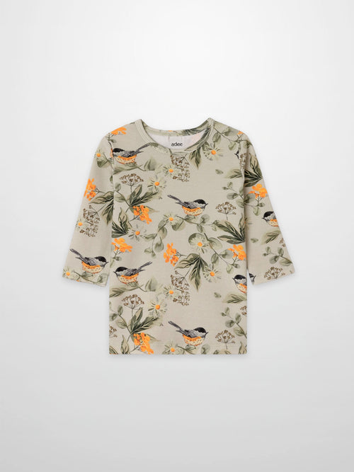 Garden Finch 3/4 Sleeve T-Shirt by Adee; beige girls&
