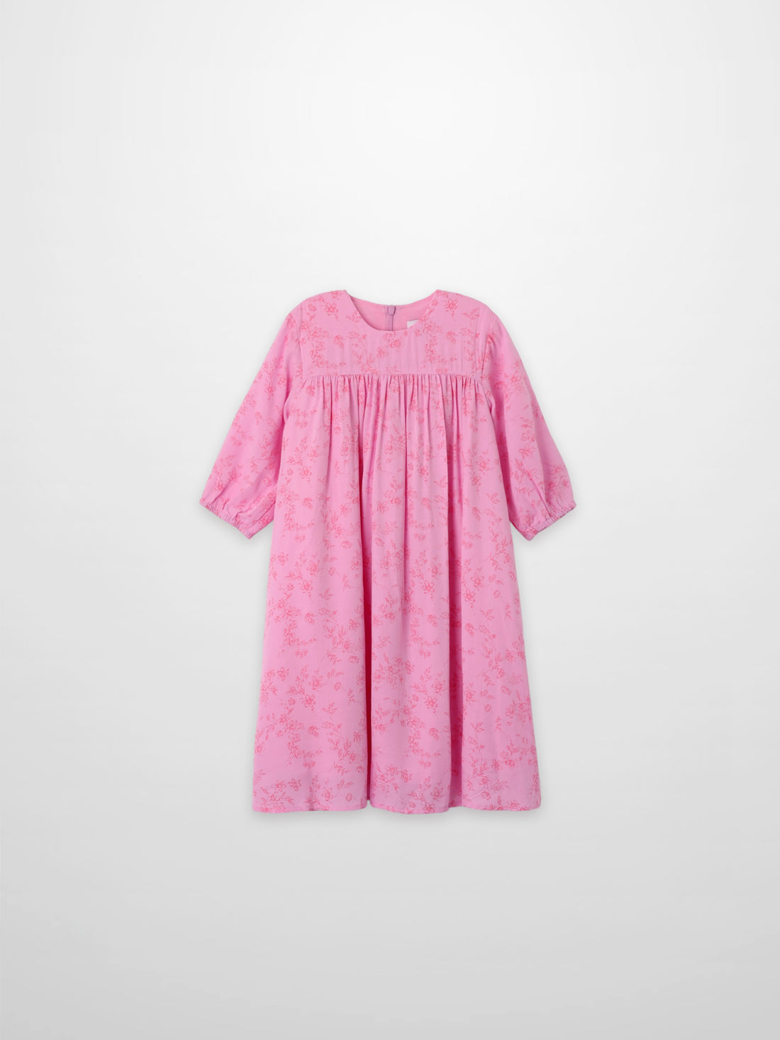 Pink floral dress for girls with a gathered waist, dressy style