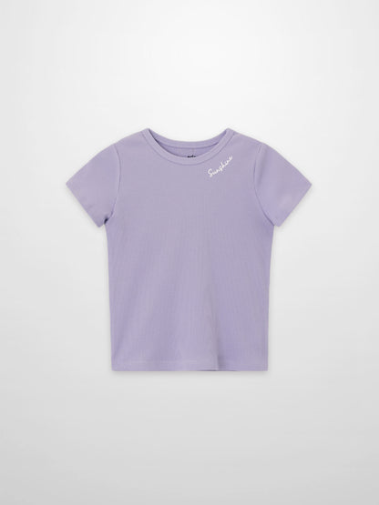 Adee lavender ribbed short-sleeve T-shirt for girls, round-neck design.