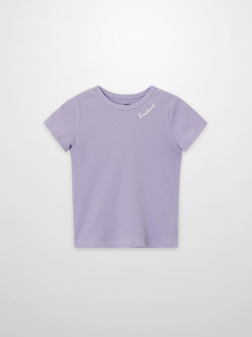 Adee lavender ribbed short-sleeve T-shirt for girls, round-neck design.