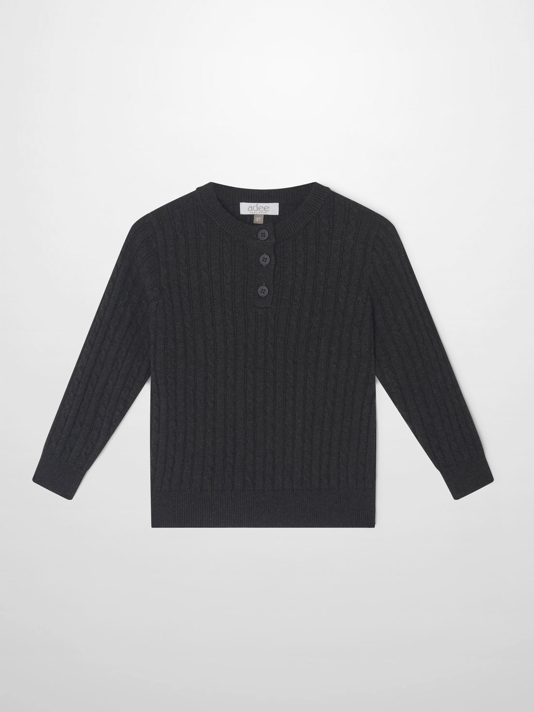 Knit sweater for boys, grey dressy top by Adee, ribbed texture with button placket.
