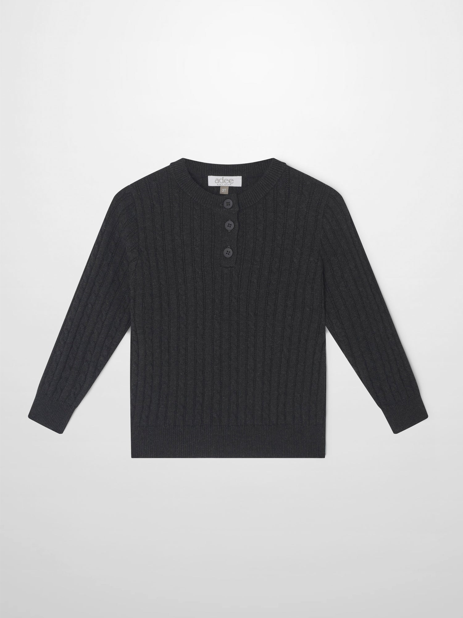 Knit sweater for boys, grey dressy top by Adee, ribbed texture with button placket.
