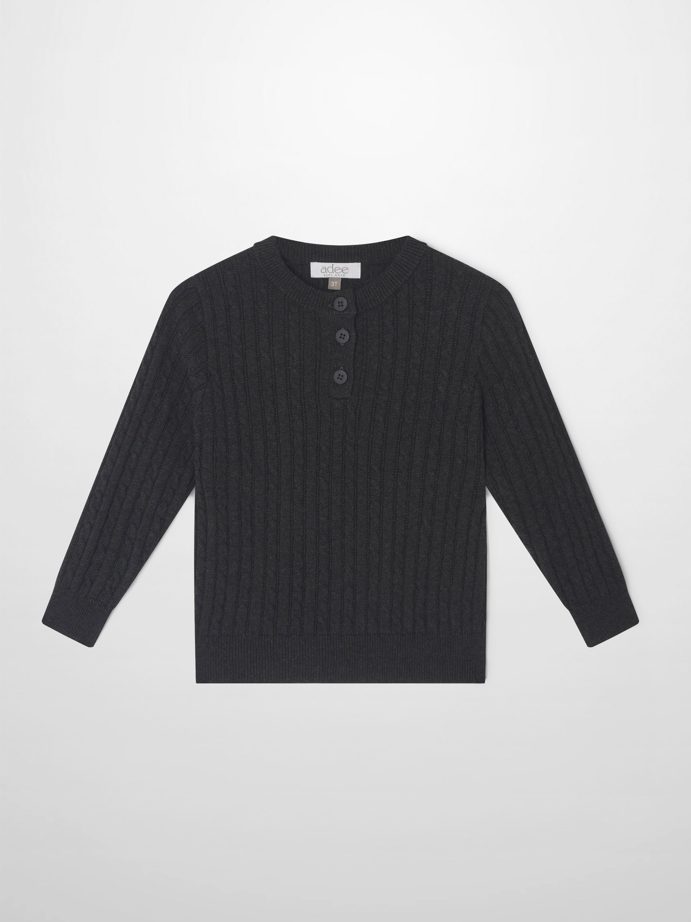 Knit sweater for boys, grey dressy top by Adee, ribbed texture with button placket.