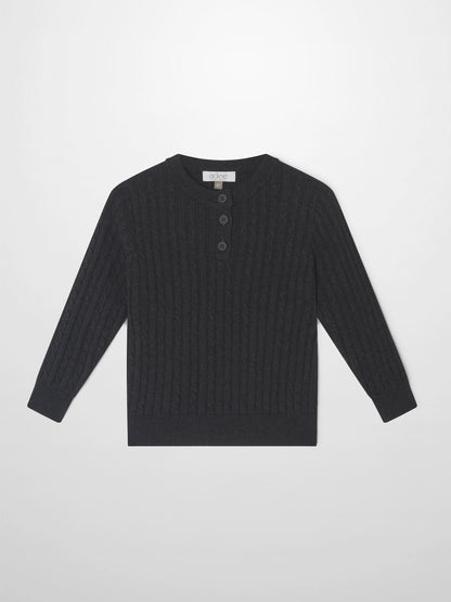 Knit sweater for boys, grey dressy top by Adee, ribbed texture with button placket.