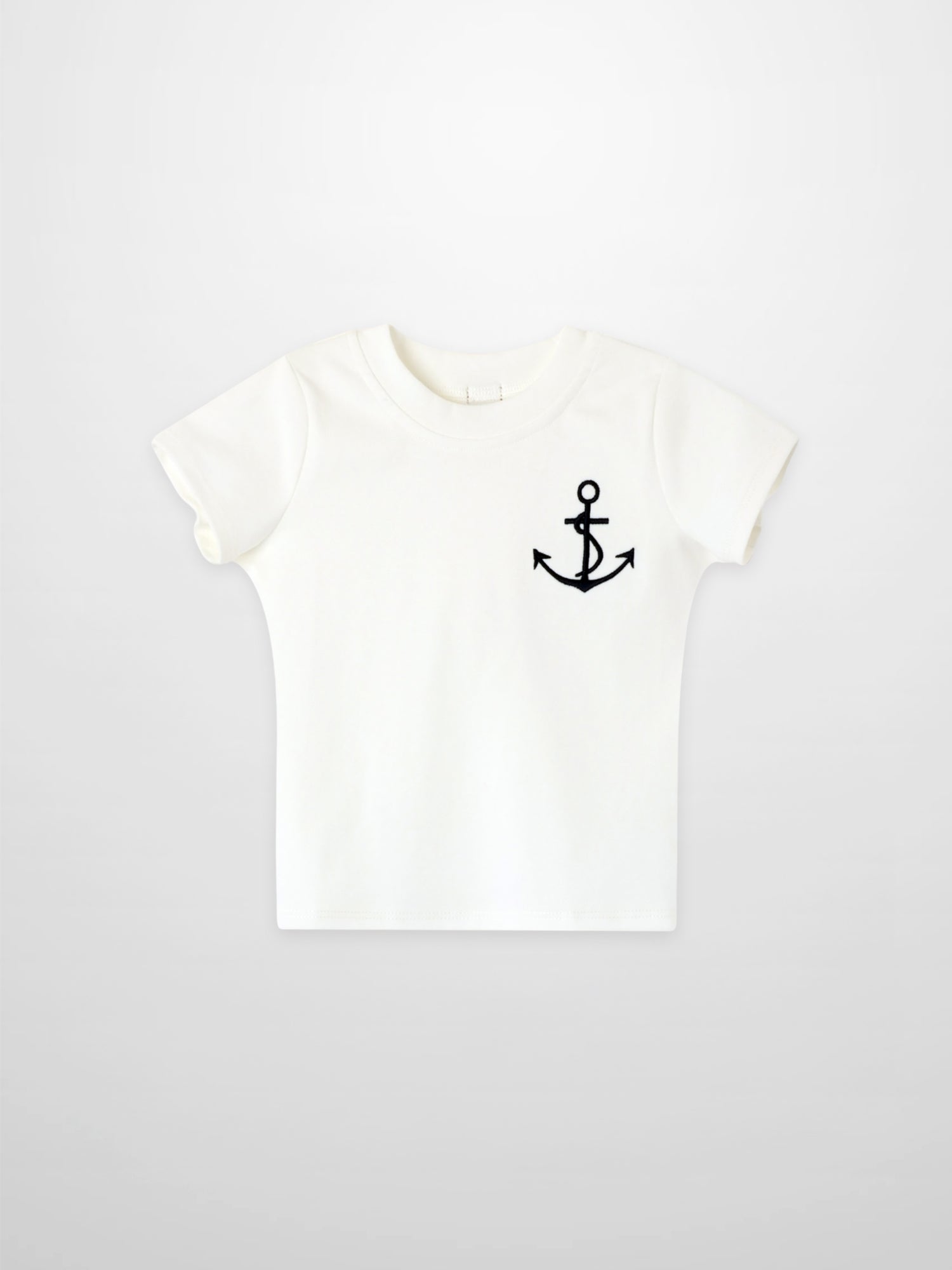 Embroidered Anchor Boxy Short Sleeve T-Shirt for boys by Adee, white with black anchor embroidery