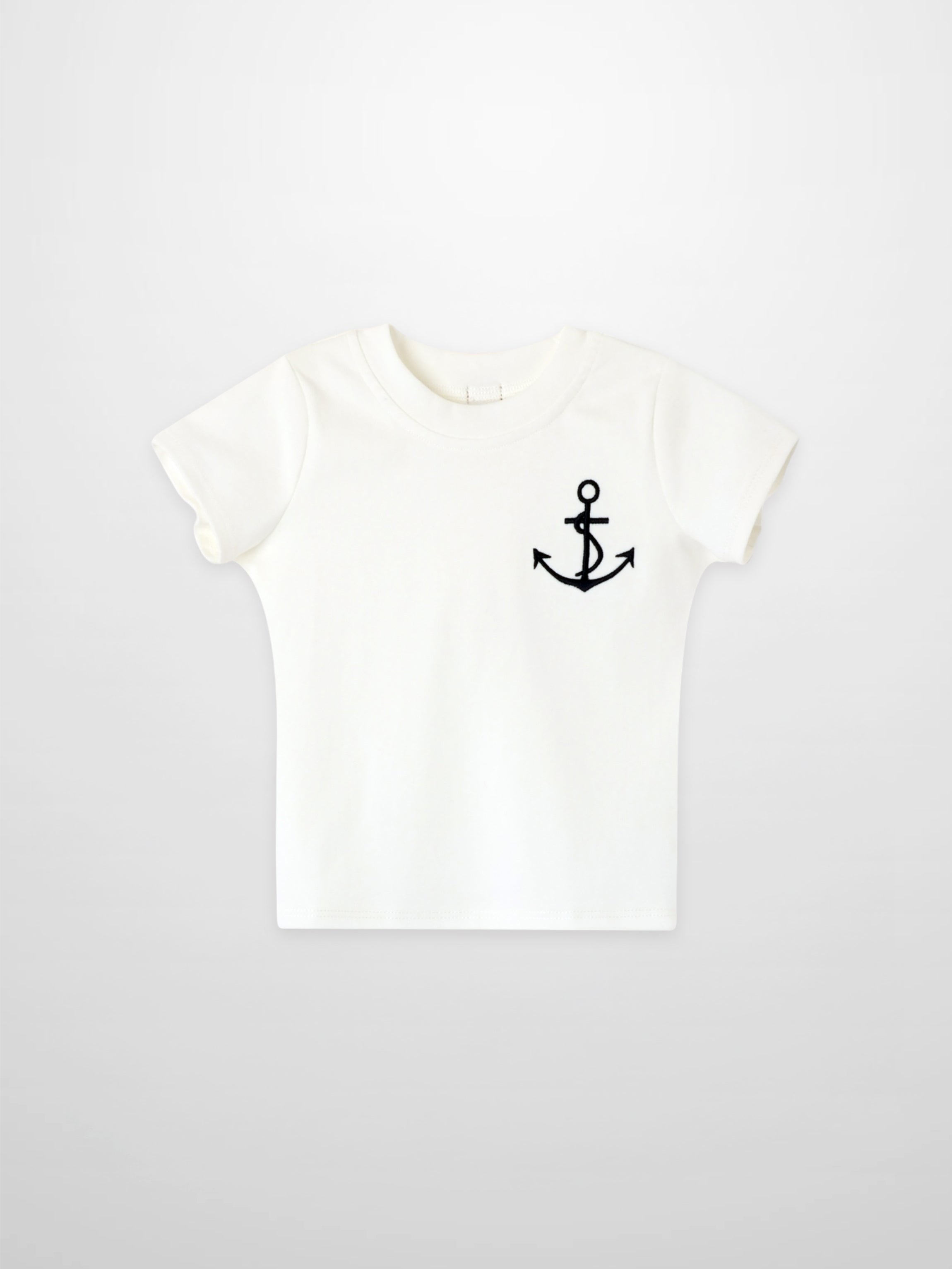 Embroidered Anchor Boxy Short Sleeve T-Shirt for boys by Adee, white with black anchor embroidery