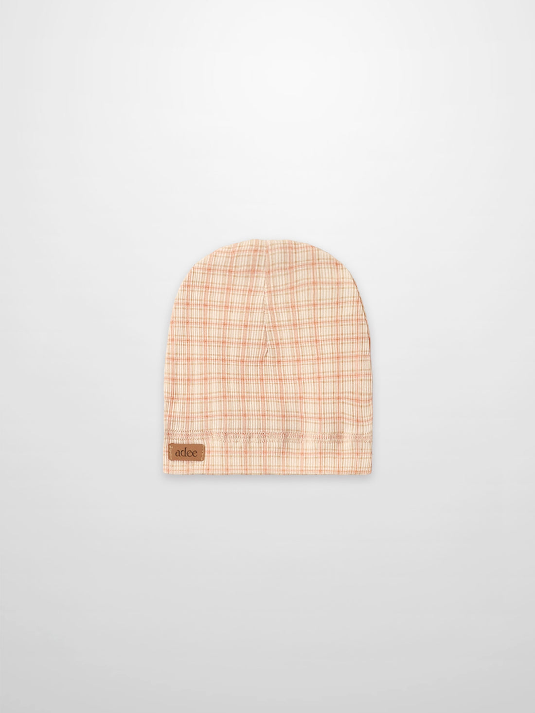 Oatmeal Grid Hat for girls by Adee, pink beige plaid fabric