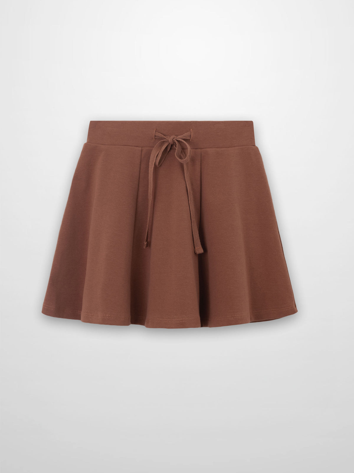 Dark mauve 6-panel skirt with drawstring waist.