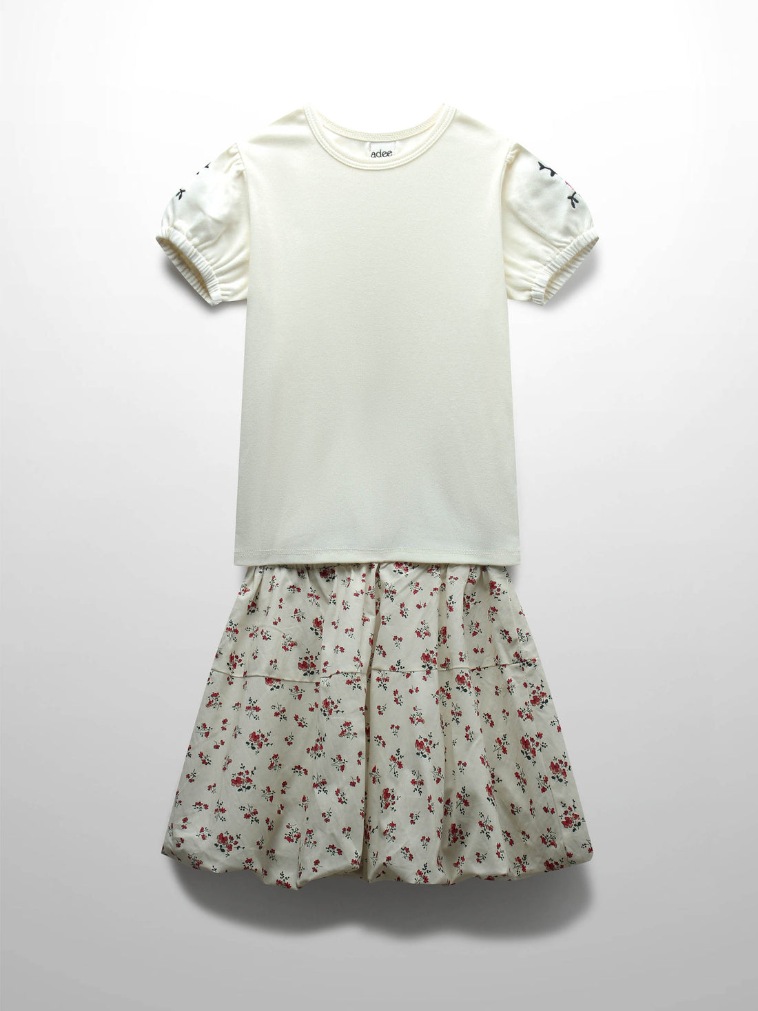 Floral Bubble Skirt with Short Sleeve T-shirt