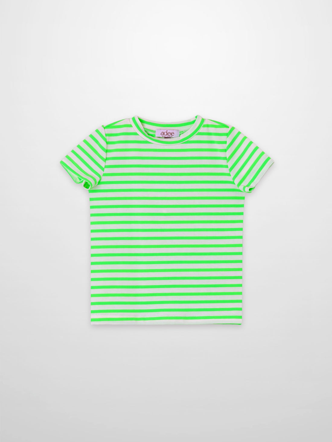 Boxy T-shirt with neon green and white stripes, boys’ short-sleeve, by Adee
