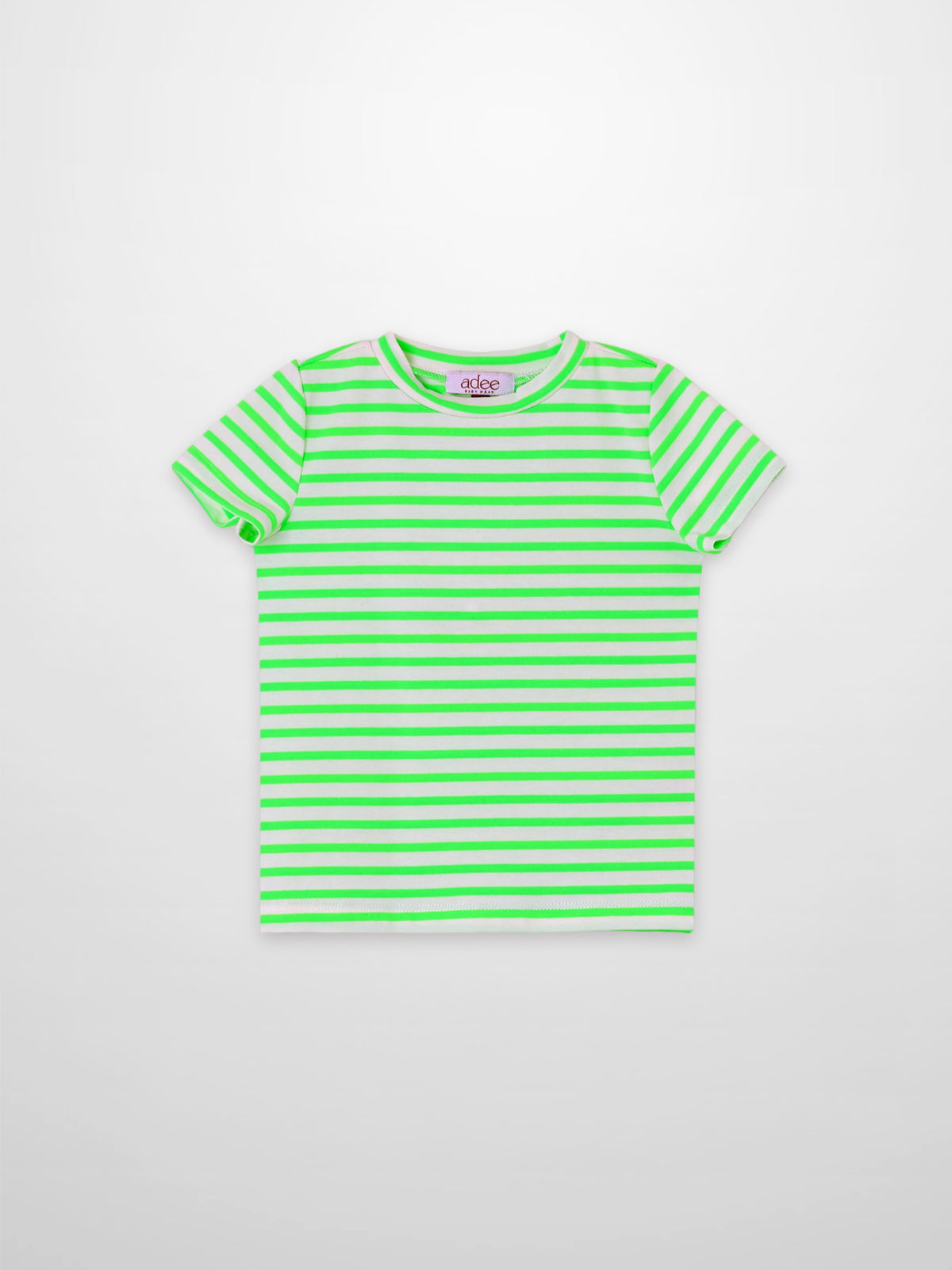 Boxy T-shirt with neon green and white stripes, boys’ short-sleeve, by Adee