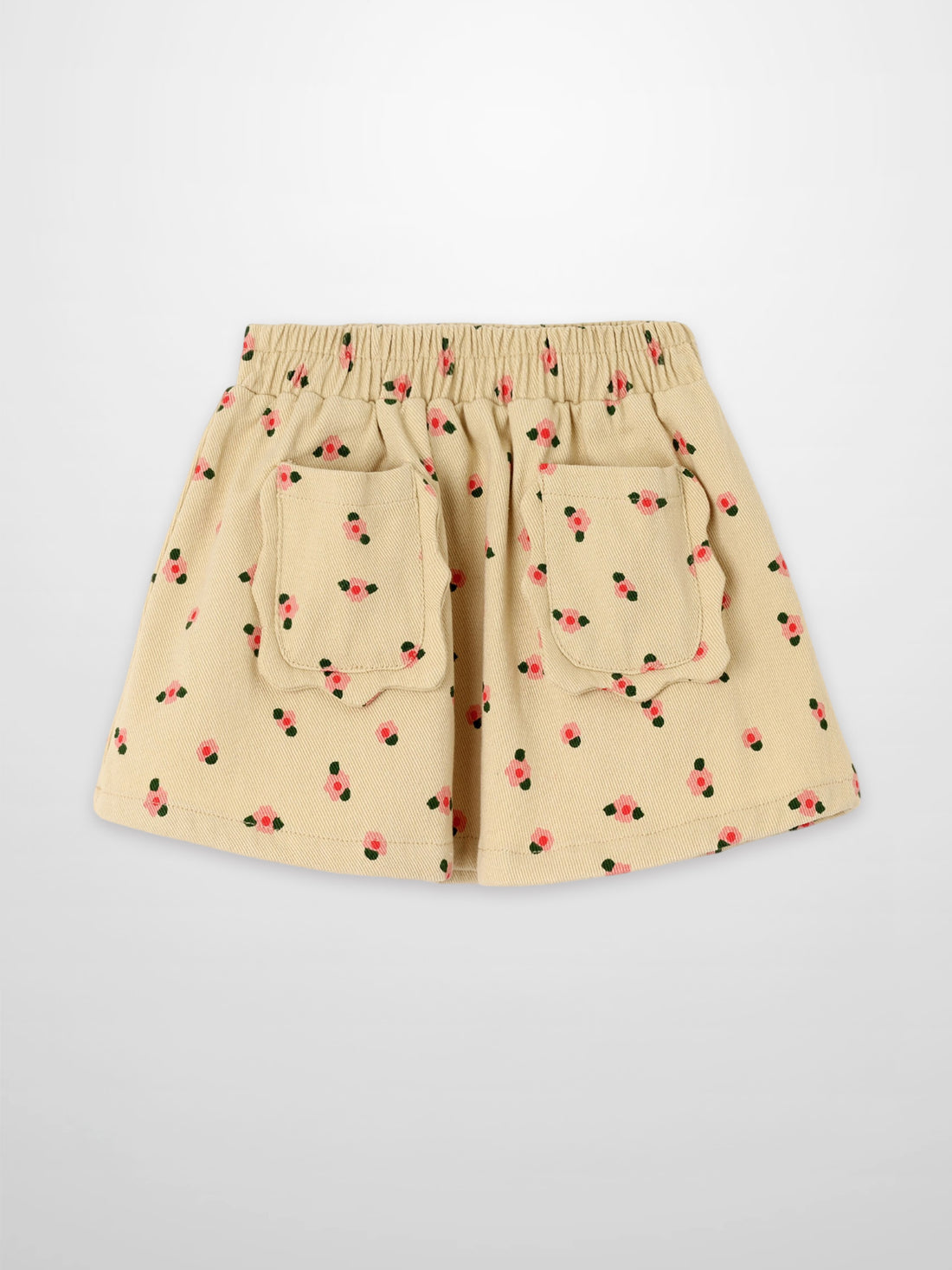 Adee tan floral girls skirt with elastic waist and two back pockets