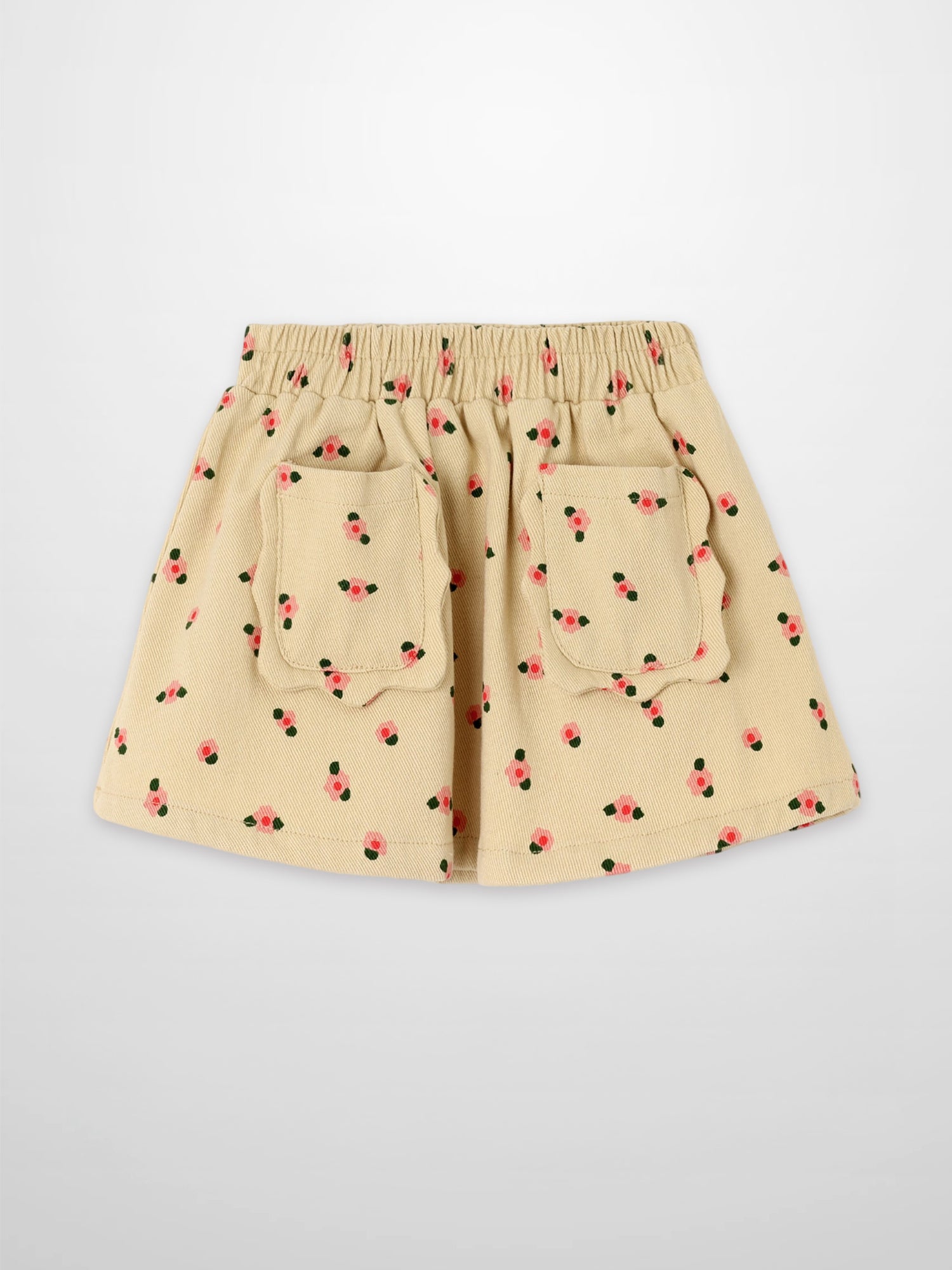 Adee tan floral girls skirt with elastic waist and two back pockets