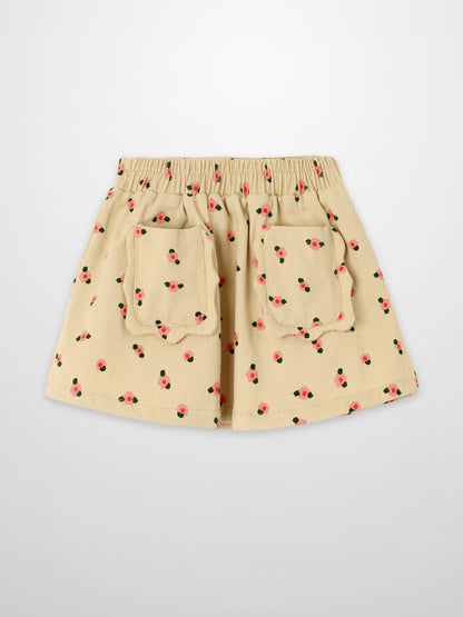 Adee tan floral girls skirt with elastic waist and two back pockets