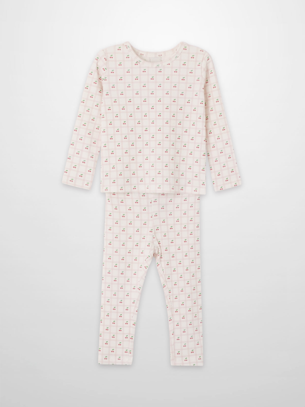 Girls Adee Cherry Window Pajamas two-piece set in light pink plaid grid
