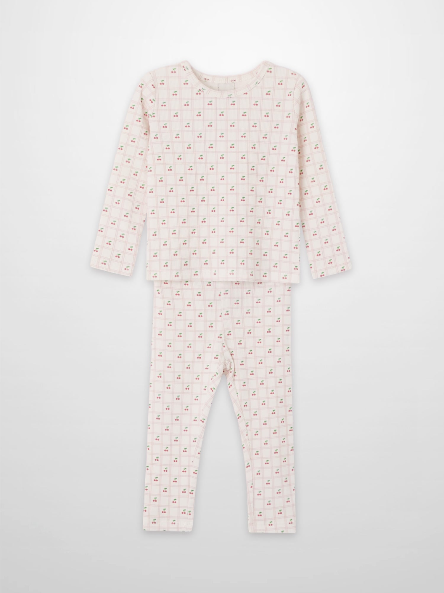 Girls Adee Cherry Window Pajamas two-piece set in light pink plaid grid
