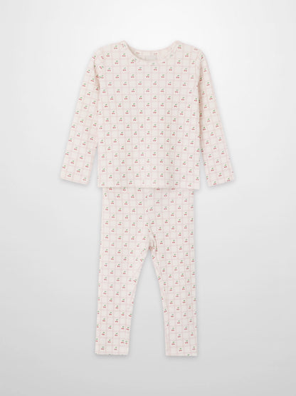 Girls Adee Cherry Window Pajamas two-piece set in light pink plaid grid