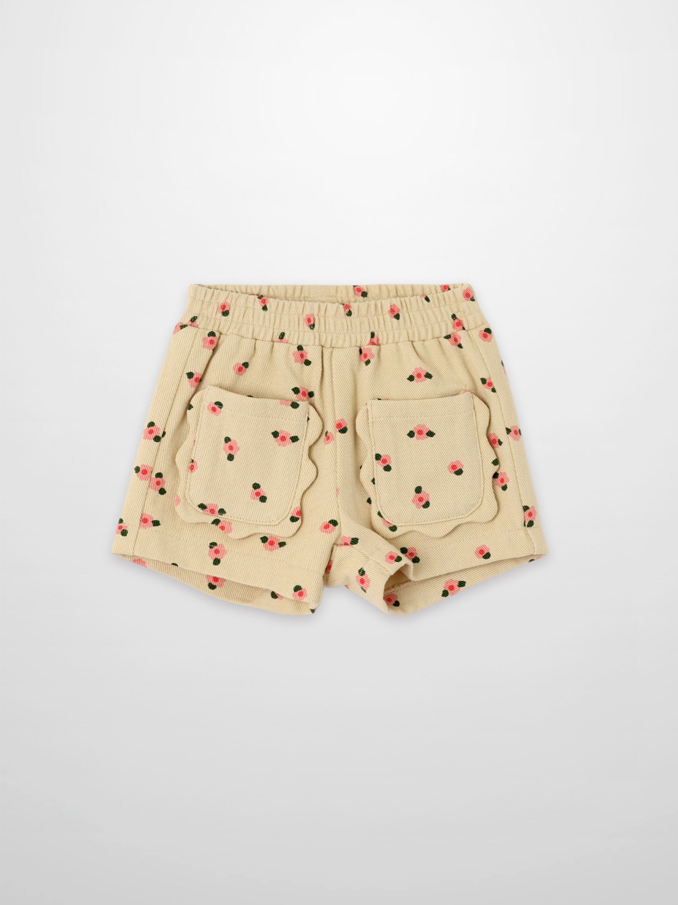 Tan floral girls shorts by Adee with elastic waist and back pockets