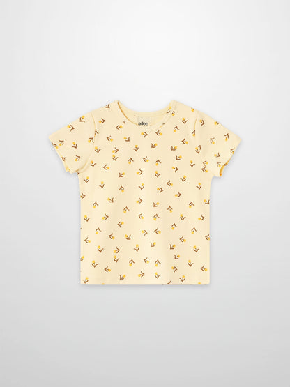 Butter Yellow Tulip T-Shirt for girls by Adee, short sleeves with small tulip print.