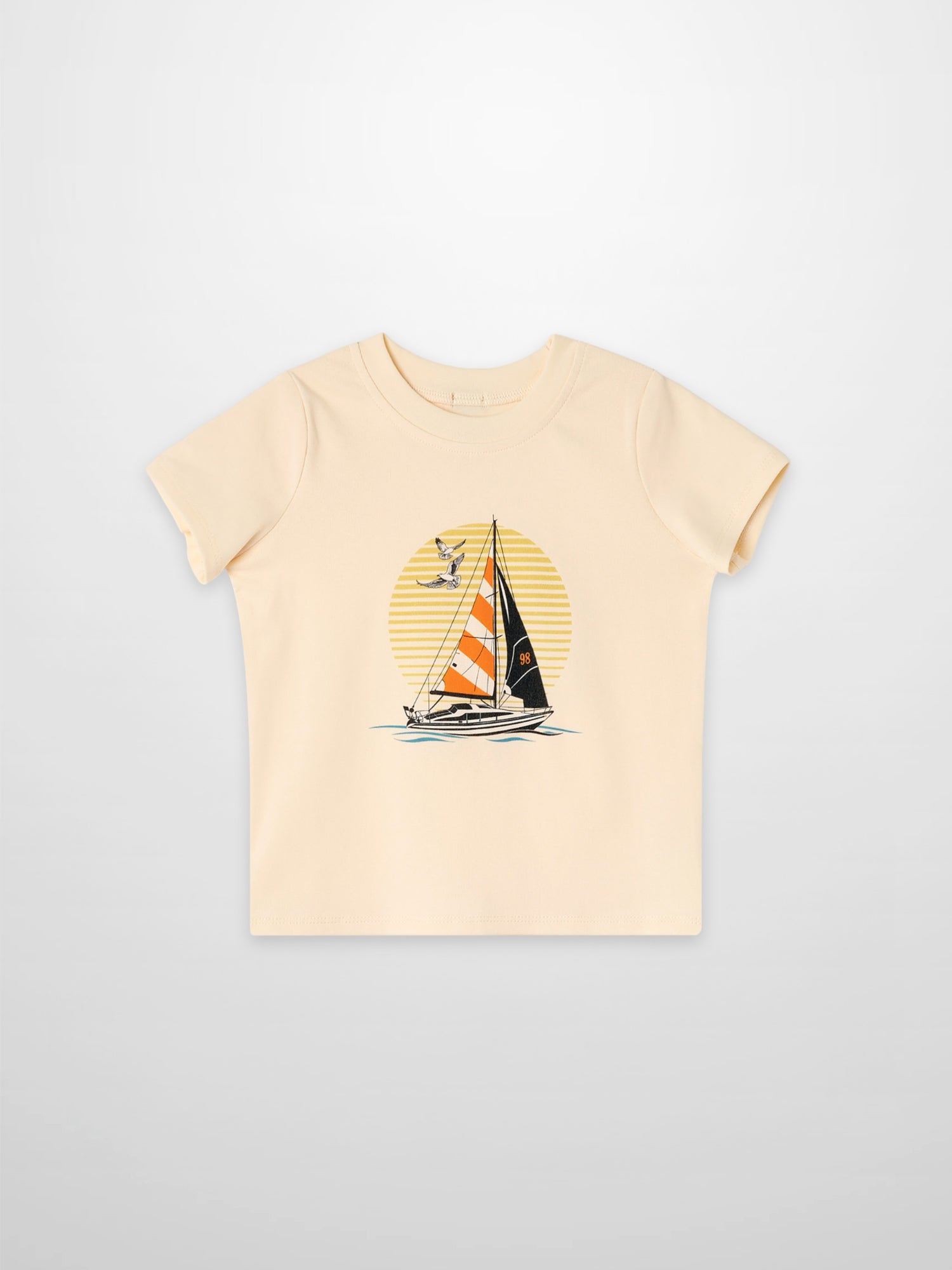 Golden Sail T‑Shirt for boys by Adee, beige short-sleeve top with sailboat graphic